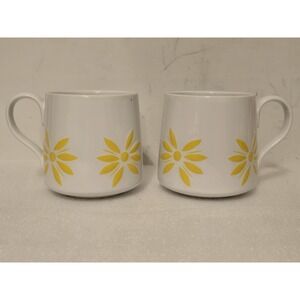 Temptations Set Of 2 Classic Mugs 16oz White /w Yellow Flowers